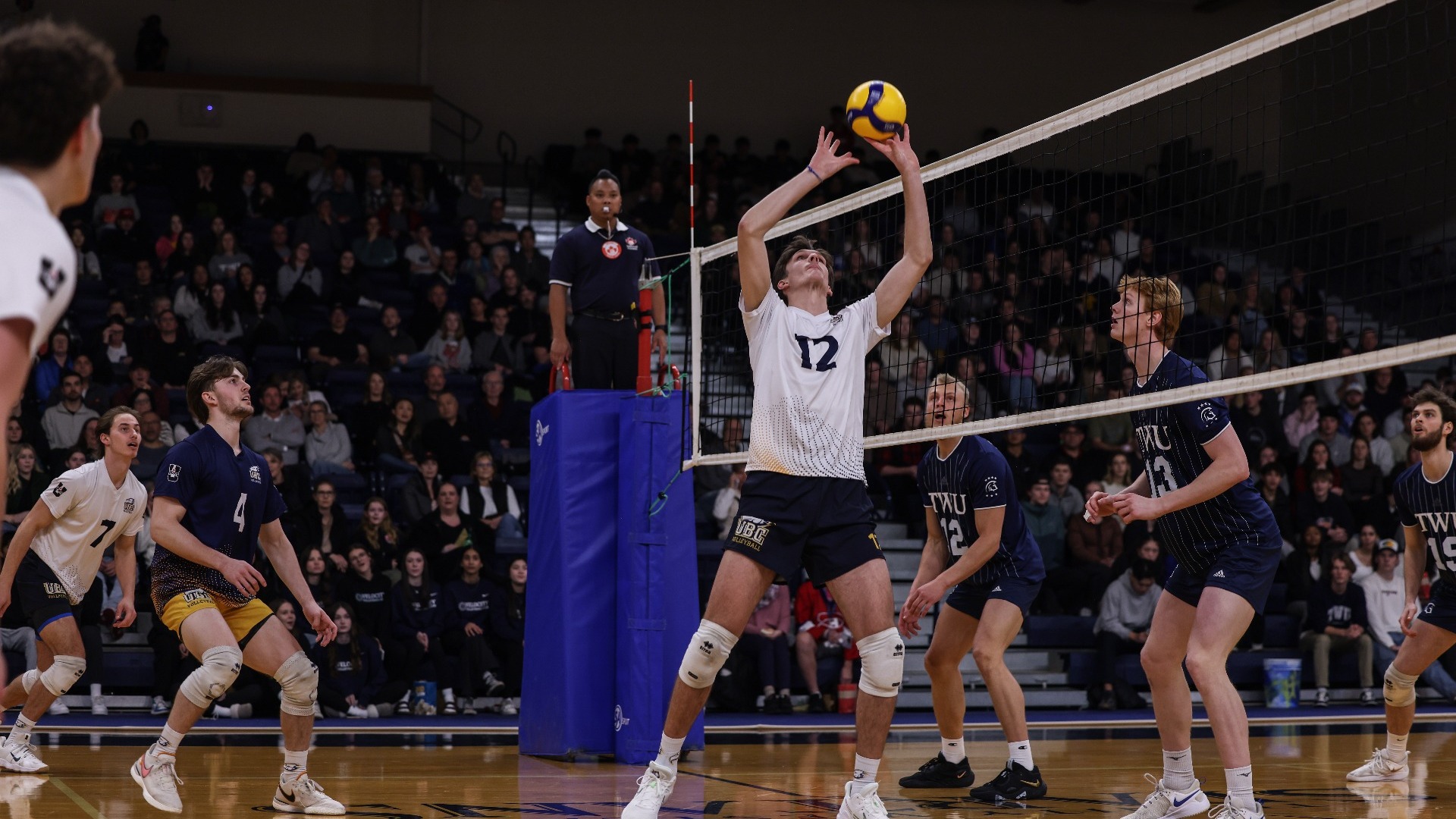 James Vincett setting the ball at the net