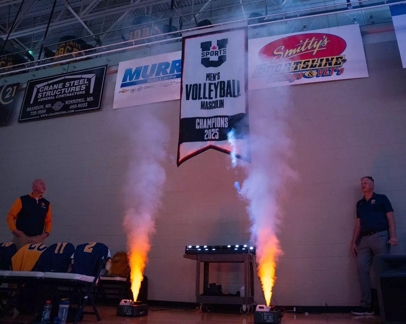 Halloween Doubleheader Sees Championship Banner Raised,
Teams Split Results Against Cougars