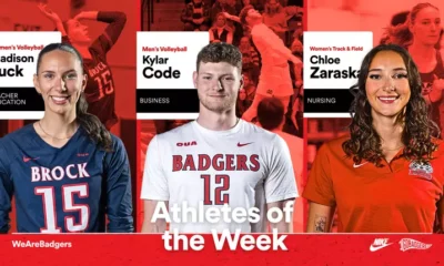 Tuck, Code and Zaraska named Brock University Athletes of
the Week