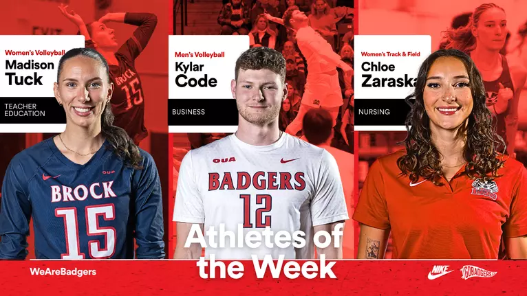 Tuck, Code and Zaraska named Brock University Athletes of
the Week