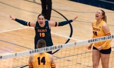 GAELS TRIUMPH OVER VARSITY BLUES IN FOUR SET WIN
