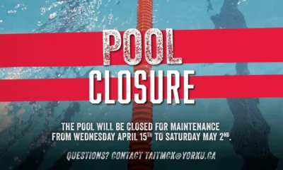 TAIT MCKENZIE CENTRE POOL CLOSED FOR MAINTENANCE APR. 15-MAY
3