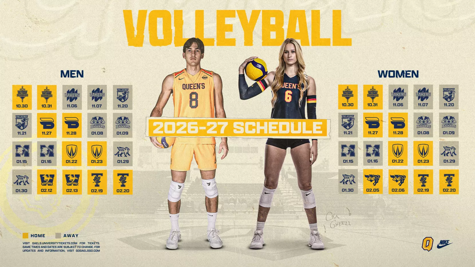 OUA releases 2026-27 Volleyball schedules; Gaels open season
vs Trent Oct. 30 at the ARC